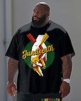 Men's Plus Size Commemorative June Print T-Shirt Pants Set